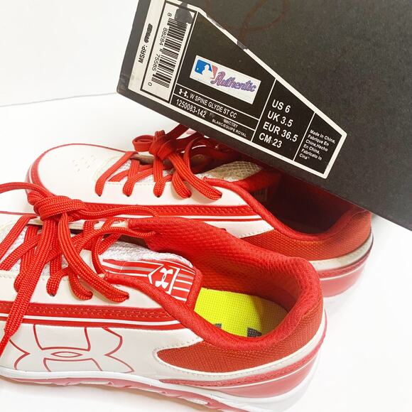 Under Armour Women's 6 Softball Cleats Spine Glyde ST CC Red White Fast Pitch - Picture 8 of 9
